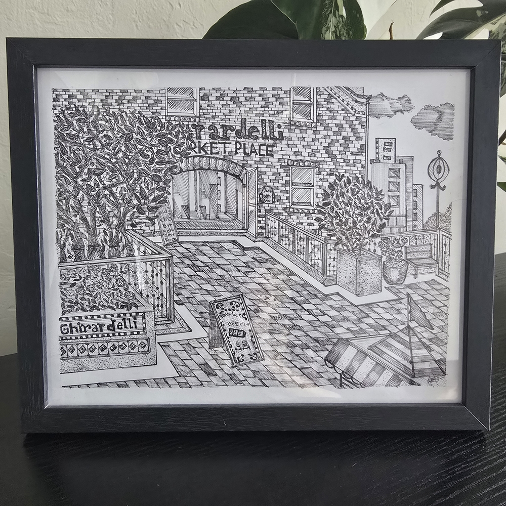 San Francisco California Art Original Drawing Ghirardelli Chocolate